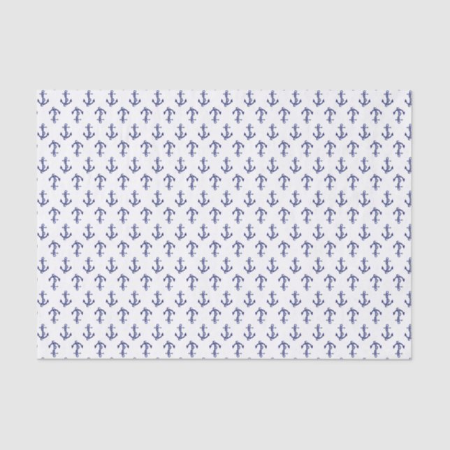 Blue and white anchor allover pattern tissue paper (Front)