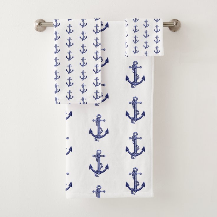 Blue and white anchor bath towel set | Zazzle