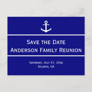 Blue and White Anchor Family Reunion Save the Date Announcement Postcard