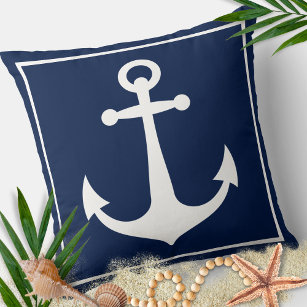 Nautical Throw Pillow Set of 4, Coral Starfish Anchor Stripes Pillows,  Coastal Decor in Blue and White, Pillow Cover Bundle Sale 