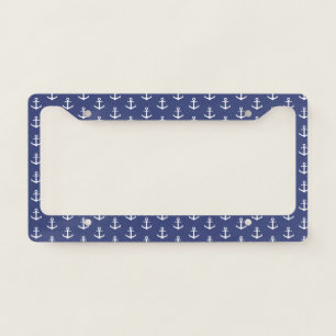 Blue and White Anchor Pattern License Plate Frame
