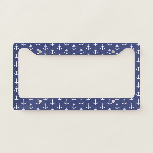 Blue and White Anchor Pattern License Plate Frame (Front)