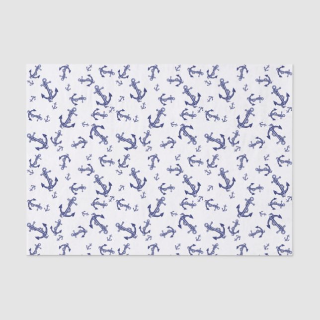 Blue and white anchor pattern tissue paper (Front)