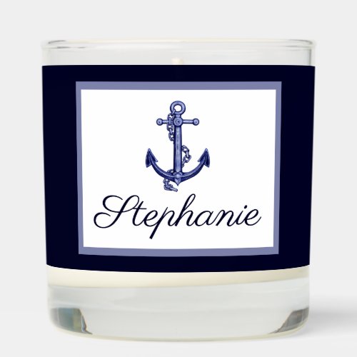 Blue and white anchor scented candle