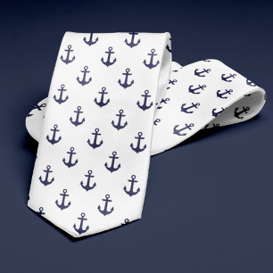 Blue and White Anchors Pattern Tie