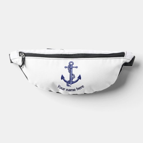 Blue and white anchors with name  fanny pack
