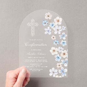 Blue and White Anemones Arch Confirmation Acrylic Invitations