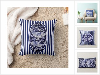 BLUE and WHITE ANIMAL, BIRD and NATURE PILLOWS