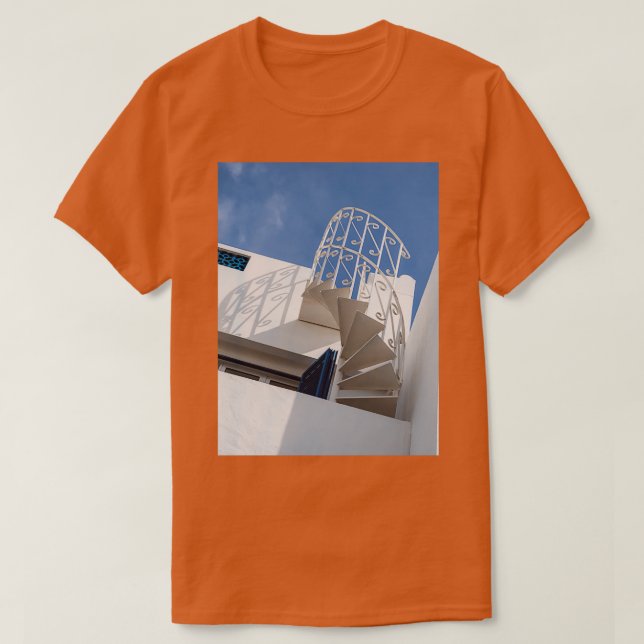 Blue and White Architecture Spirals and Lines in t T-Shirt (Design Front)