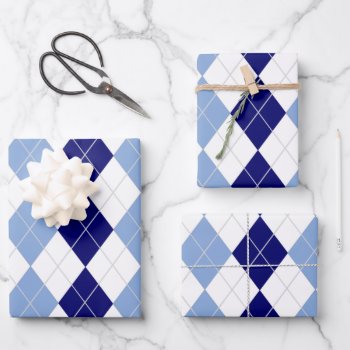 Blue And White Argyle Wrapping Paper Sheets by ellejai at Zazzle