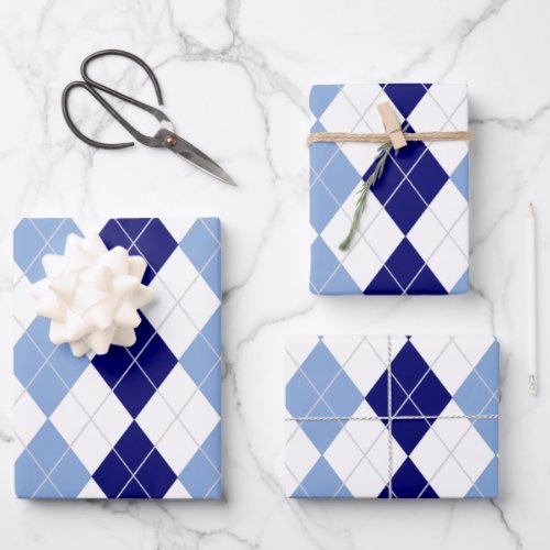 Blue and White Argyle Wrapping Paper Sheets