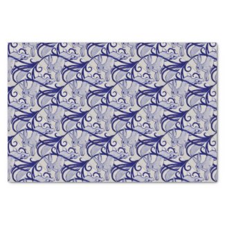 Blue and White Art Deco Rabbit Tile Gift Wrapping Tissue Paper