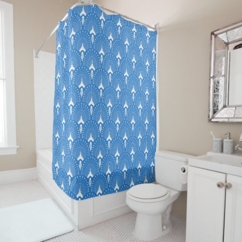 Blue and white art_deco seamless pattern shower curtain