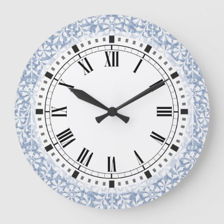 Blue And White Arts And Crafts Large Clock