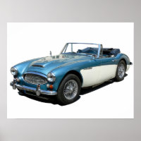 Blue and white Austin Healey 3000 Sports Car
