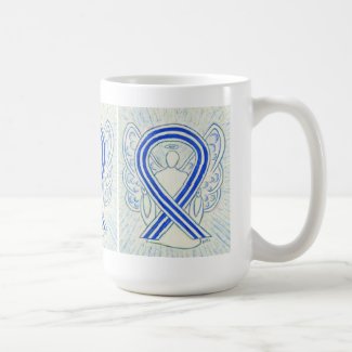 Blue and White Awareness Ribbon Angel Art Mug