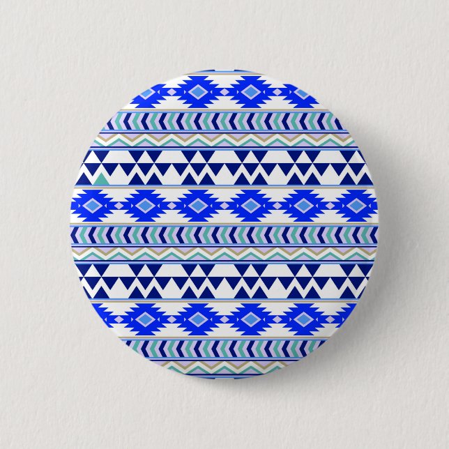 Blue and White Aztec Stripe Pattern Pinback Button (Front)