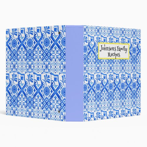 Blue and White Azulejo Spanish Azul Pattern  3 Ring Binder