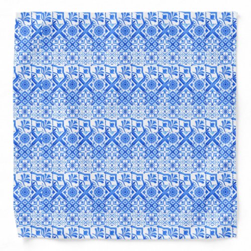 Blue and White Azulejo Spanish Azul Pattern Bandana