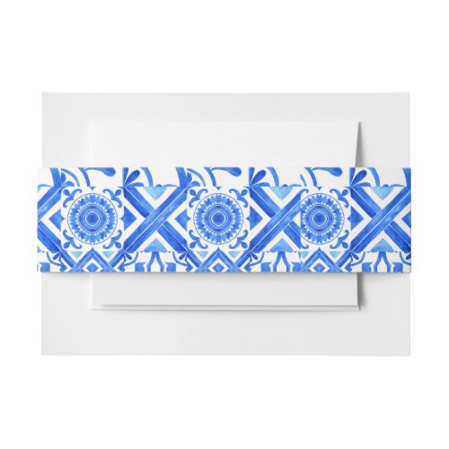 Blue and White Azulejo Spanish Azul Pattern  Invitation Belly Band