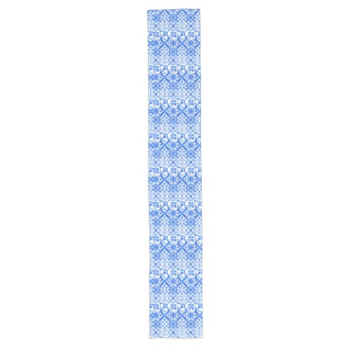 Blue and White Azulejo Spanish Azul Pattern  Long Table Runner