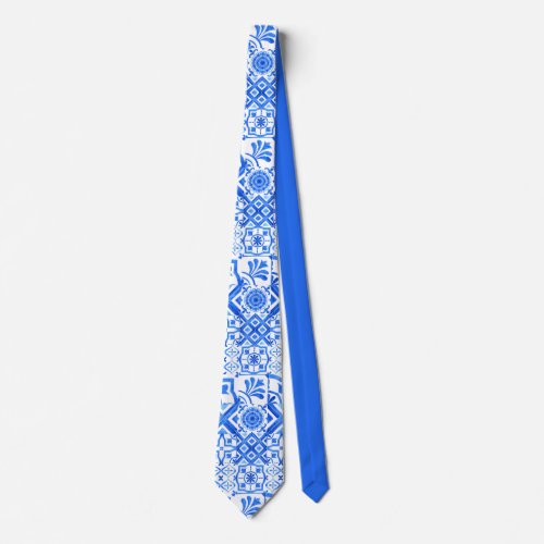 Blue and White Azulejo Spanish Azul Pattern  Neck Tie