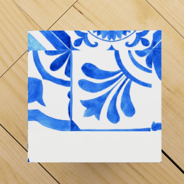 Blue and White Azulejo Spanish Azul Pattern Wine Box (Top)