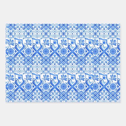 Blue and White Azulejo Spanish Azul Pattern Wrappi Wrapping Paper Sheets