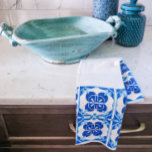 Blue and White Azulejos Tile Design Kitchen Towel<br><div class="desc">Inspired by a recent trip to Portugal,  this design comes from the intricate azulejo tiles that adorn Portuguese cities. This tile design towel adds a pop of color and European charm to any kitchen!</div>