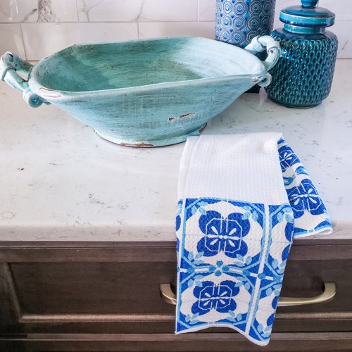 Blue and White Azulejos Tile Design Kitchen Towel