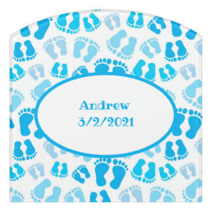 Blue and White Baby Boy Baby Feet Door Sign
