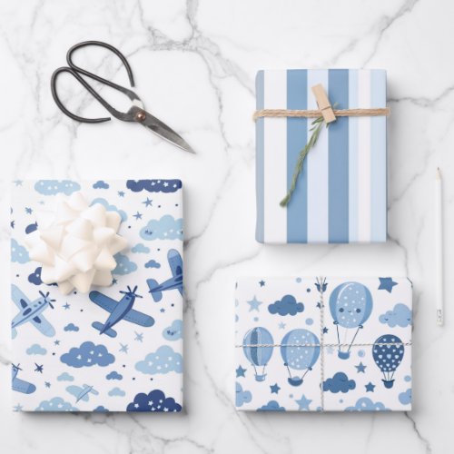 Blue And White Baby Boy Wrapping Paper Sheets