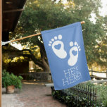Blue And White Baby Footprints Birth Announcement House Flag at Zazzle