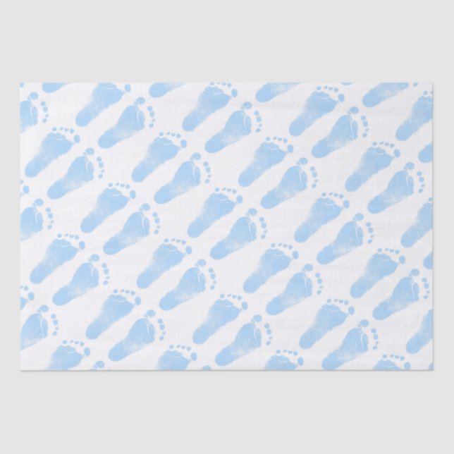 Blue and White Baby Footprints Tissue Paper (Front)