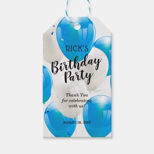 Blue and White Balloons Birthday Party Thank You Gift Tags