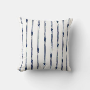 Blue and white bamboo stakes Japanese pattern Throw Pillow