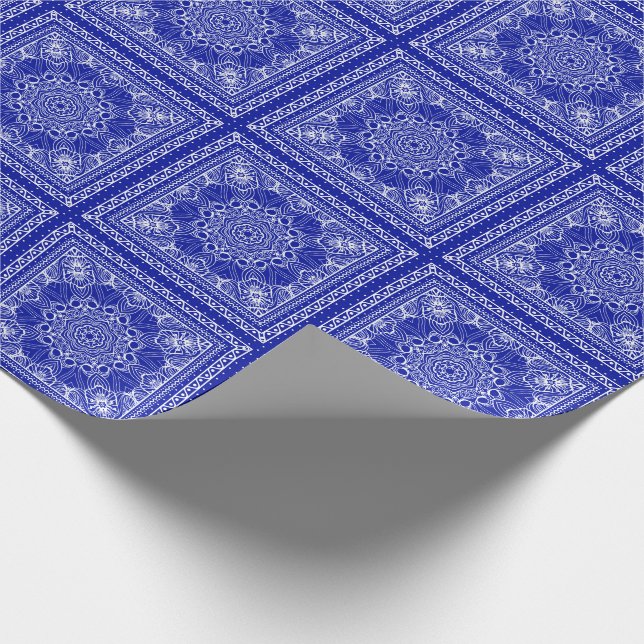 blue and white bandana pattern wrapping paper (Corner)