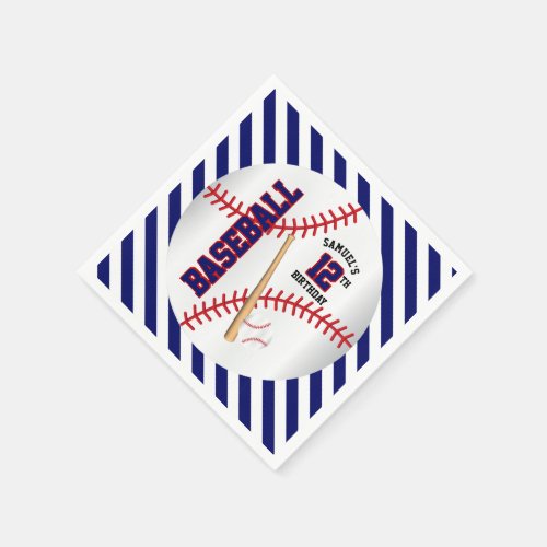 Blue and White Baseball Birthday  Personalize Napkins