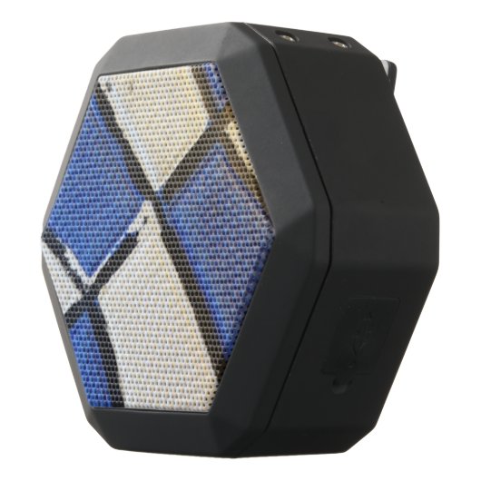 Blue and White Basketball Abstract Black Bluetooth Speaker (Left)