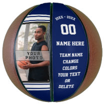 Blue and White Basketball Ball, Your PHOTO, TEXT Blue and White Basketball Ball, Your PHOTO, TEXT