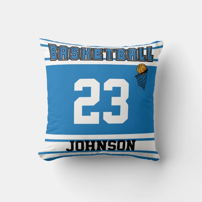 Blue and White Basketball | DIY Name & Number Throw Pillow (Front)