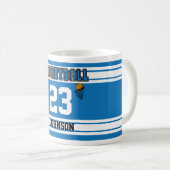 Blue and White Basketball Jersey Coffee Mug (Front Right)