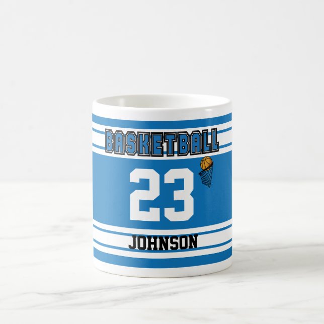 Blue and White Basketball Jersey Coffee Mug (Center)