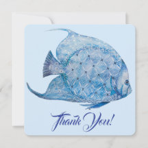 Blue and White Batik Angelfish Thank You Card