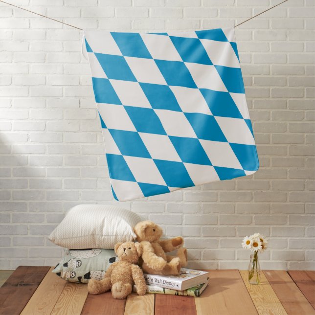 Blue and White Bavaria Diamond Flag Pattern Baby Blanket (In Situ)