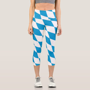 Blue and White Bavaria Diamond Flag Pattern Capri Leggings