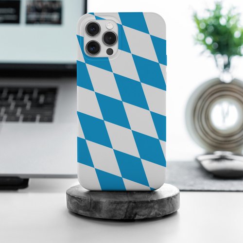 Blue and White Bavaria Diamond Flag Pattern iPhone 15 Pro Max Case