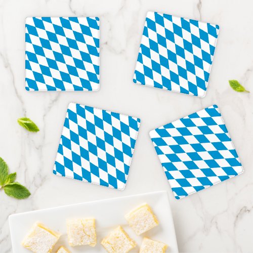 Blue and White Bavaria Diamond Flag Pattern Coaster Set