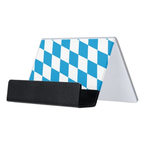 Blue and White Bavaria Diamond Flag Pattern Desk Business Card Holder