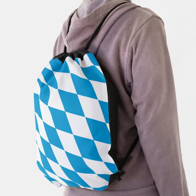 Blue and White Bavaria Diamond Flag Pattern Drawstring Bag (Insitu)